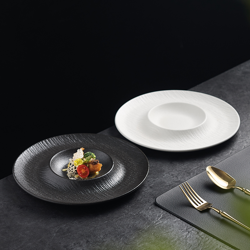 黑特色西餐盘创意陶瓷盘子点心冷菜凉菜摆盘酒店商用餐具位上餐盘