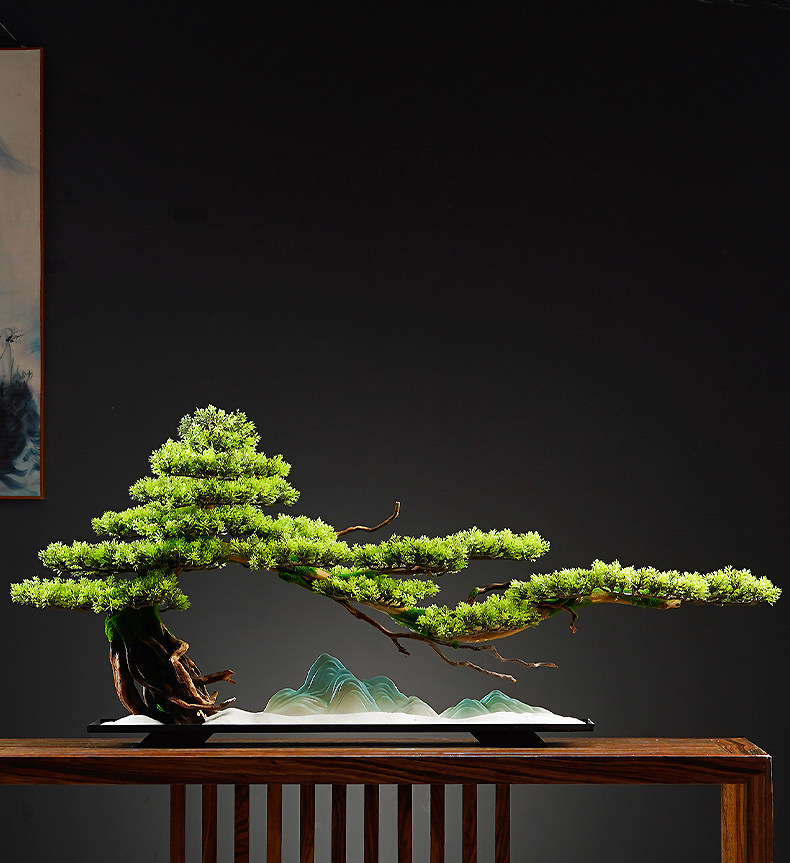 仿真迎客松盆景摆件新中式酒店装饰办公室植物仿真树玄关室内景观