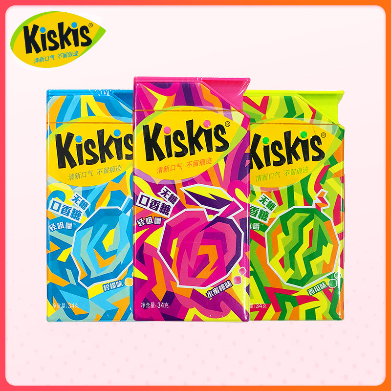 新品酷滋kiskis木糖醇无糖口香糖泡泡糖清新口气糖果小零食3盒装