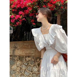 夏季装女2024年新款法式高级感小众显瘦气质温柔白色连衣裙子爆款