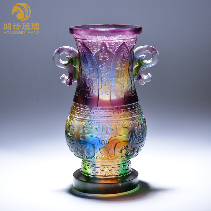 琉璃水晶花瓶高档奢华中国非物质文化遗产纯手工艺品摆件客厅插花