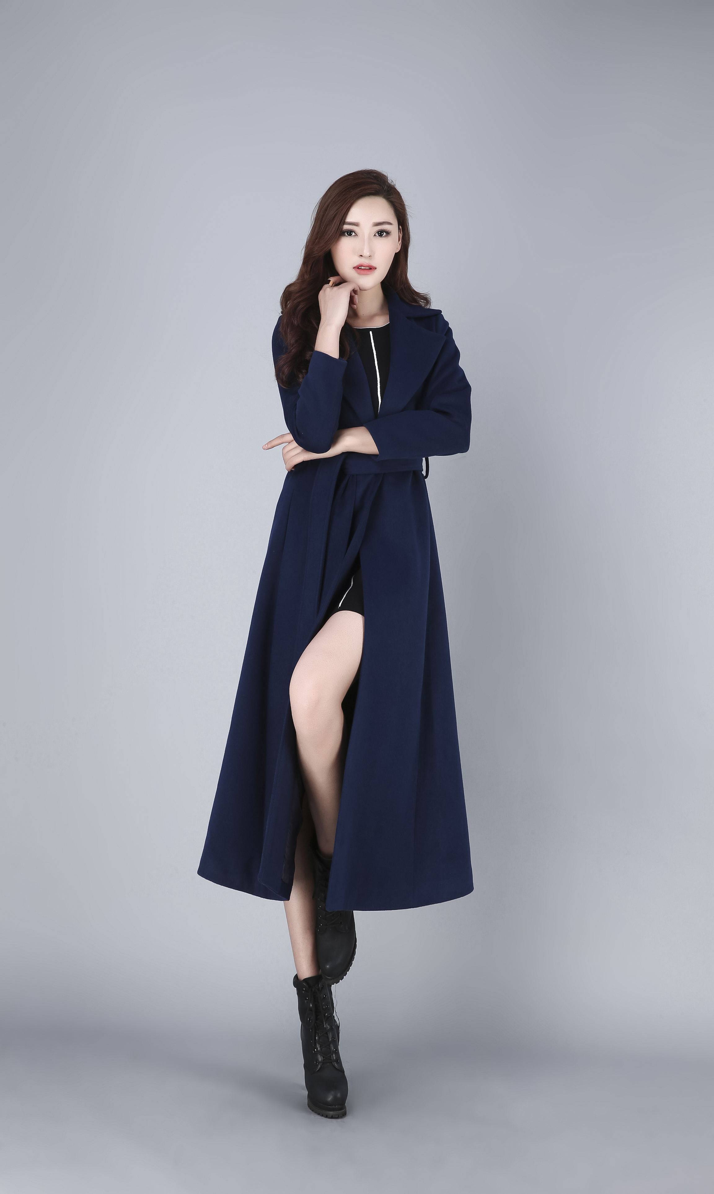 他他商城 女装 2018秋冬季新款毛呢风衣女欧美百搭时尚修身超长款羊绒