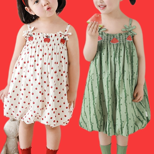 2024夏季新款收腰长款小个子女童可爱卡通吊带裙子儿童洋气公主裙