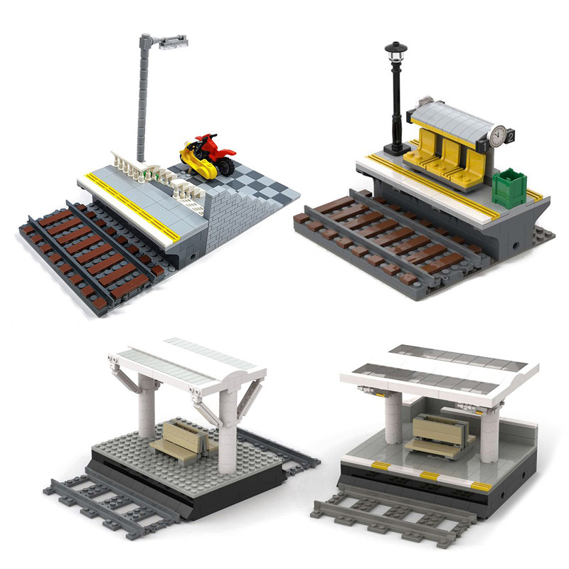 小颗粒积木火车站台兼容乐高moc拼装轨道月台候车亭创意城市场景