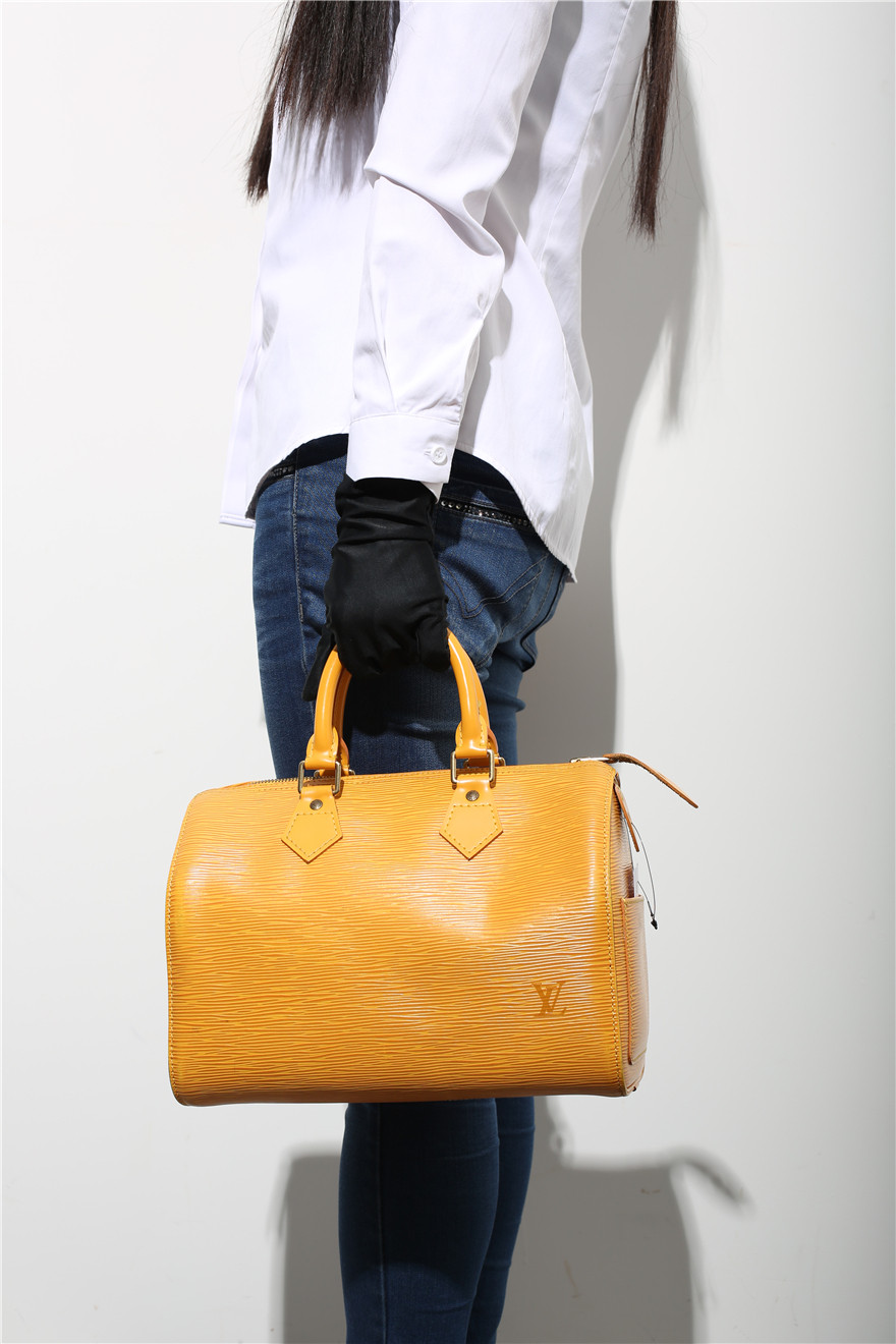 [9.0新]路易威登lv女士黄色水波纹speedy25手提包