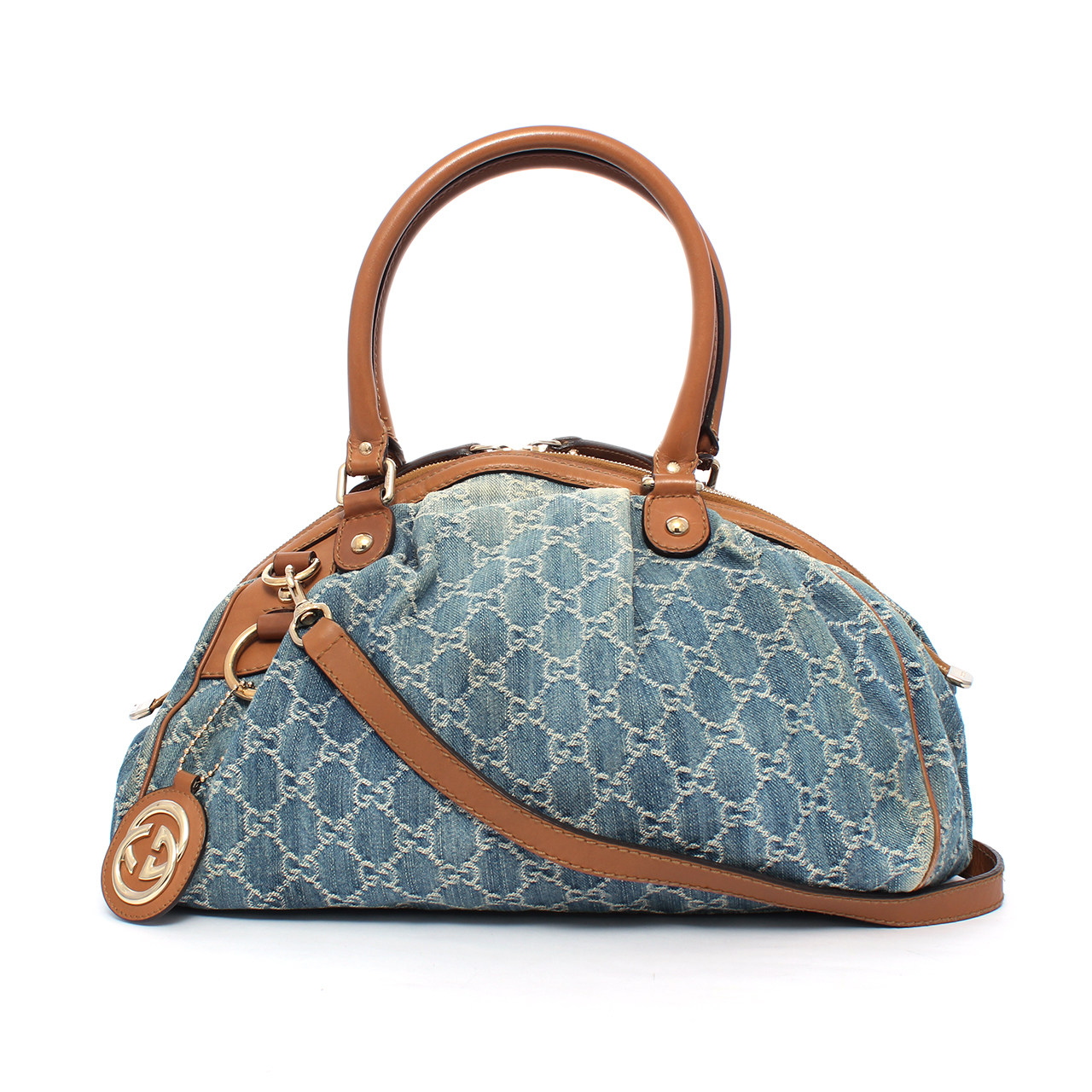 [9.5新]古奇gucci女士蓝色牛仔布手提斜挎包