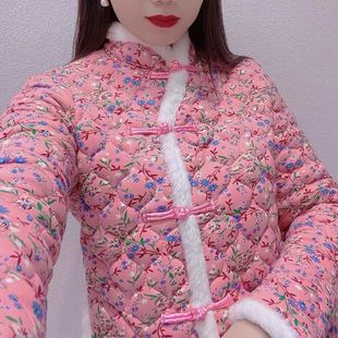 中年妈妈民族风盘扣秋冬棉服中老年女短款加绒加厚小棉袄东北大花