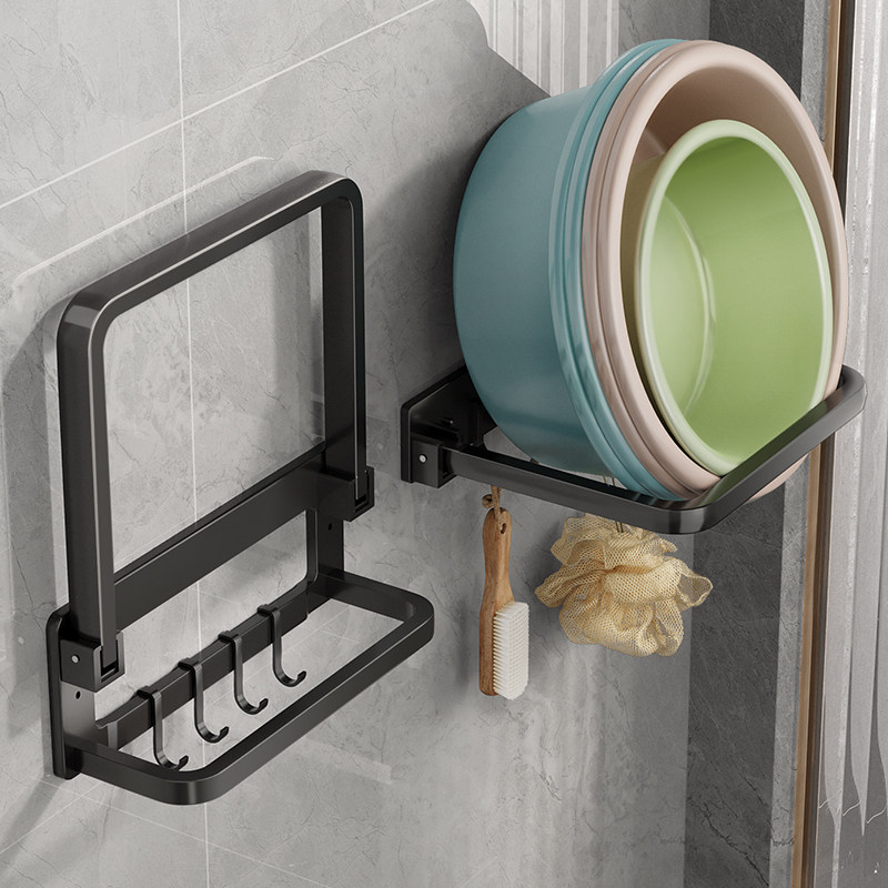 脸盆收纳架壁挂免打孔家用卫生间放盆子神器厕所浴室可折叠置物架