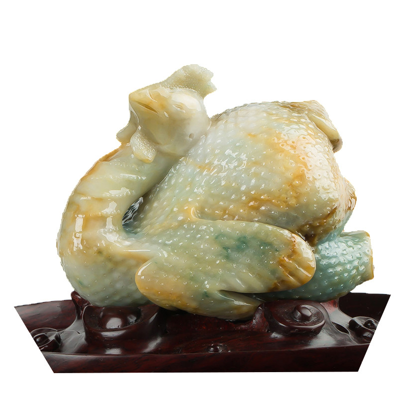 【源头好货-四会】天然缅甸a货翡翠冰糯种黄翡烧鸡摆件1.09kg