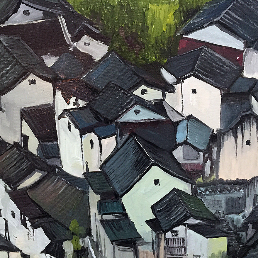 罗伟《古村》布面油画