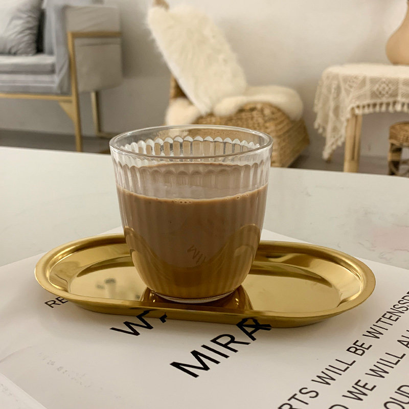 ins风咖啡馆美式拿铁冰咖啡杯卡布奇诺杯复古条纹冷萃摩卡古典杯