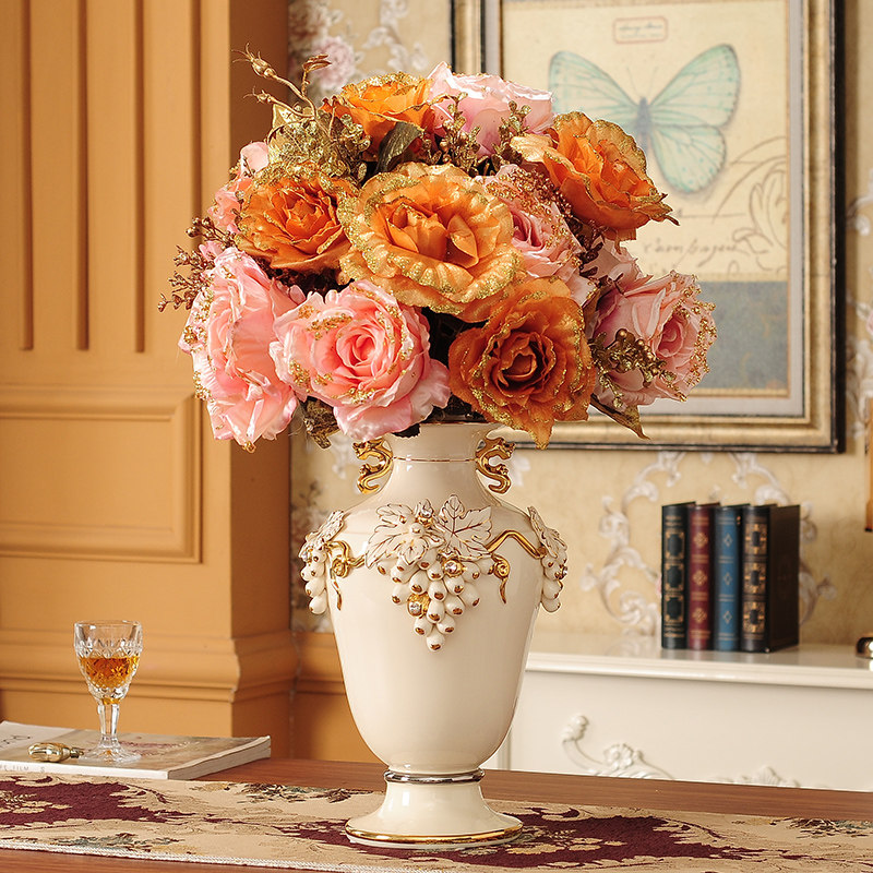 奢华欧式陶瓷花瓶摆件大号客厅台面玄关花艺电视柜插花家居装饰品