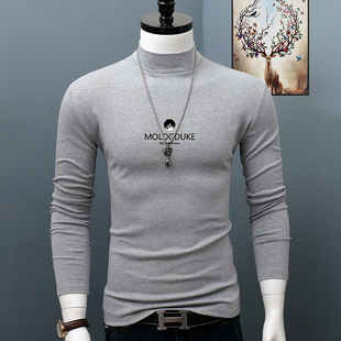 秋冬季纯棉男士半高领长袖T恤上衣服外穿韩版体恤修身潮流打底衫
