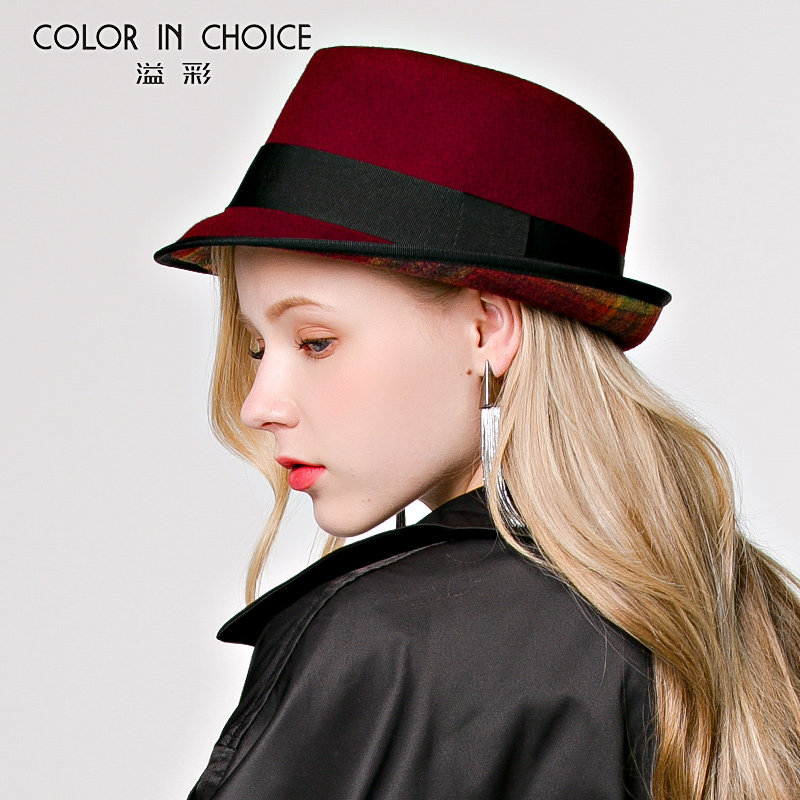 溢彩秋冬季羊毛呢礼帽子女英伦复古小檐爵士帽时尚出游百搭小礼帽