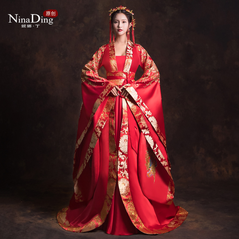 汉服婚服皇后红色中式复古古装新娘嫁衣凤冠霞帔古代