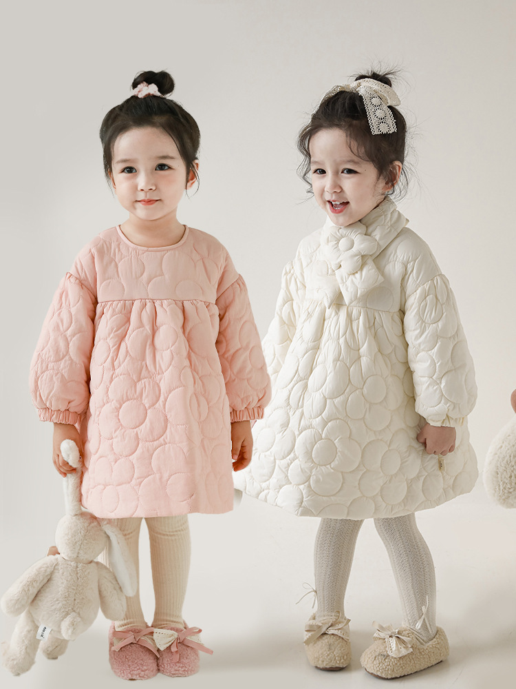 婴莱子韩版礼服裙子冬装女童6连衣裙加绒9儿童夹棉洋气中长款加厚