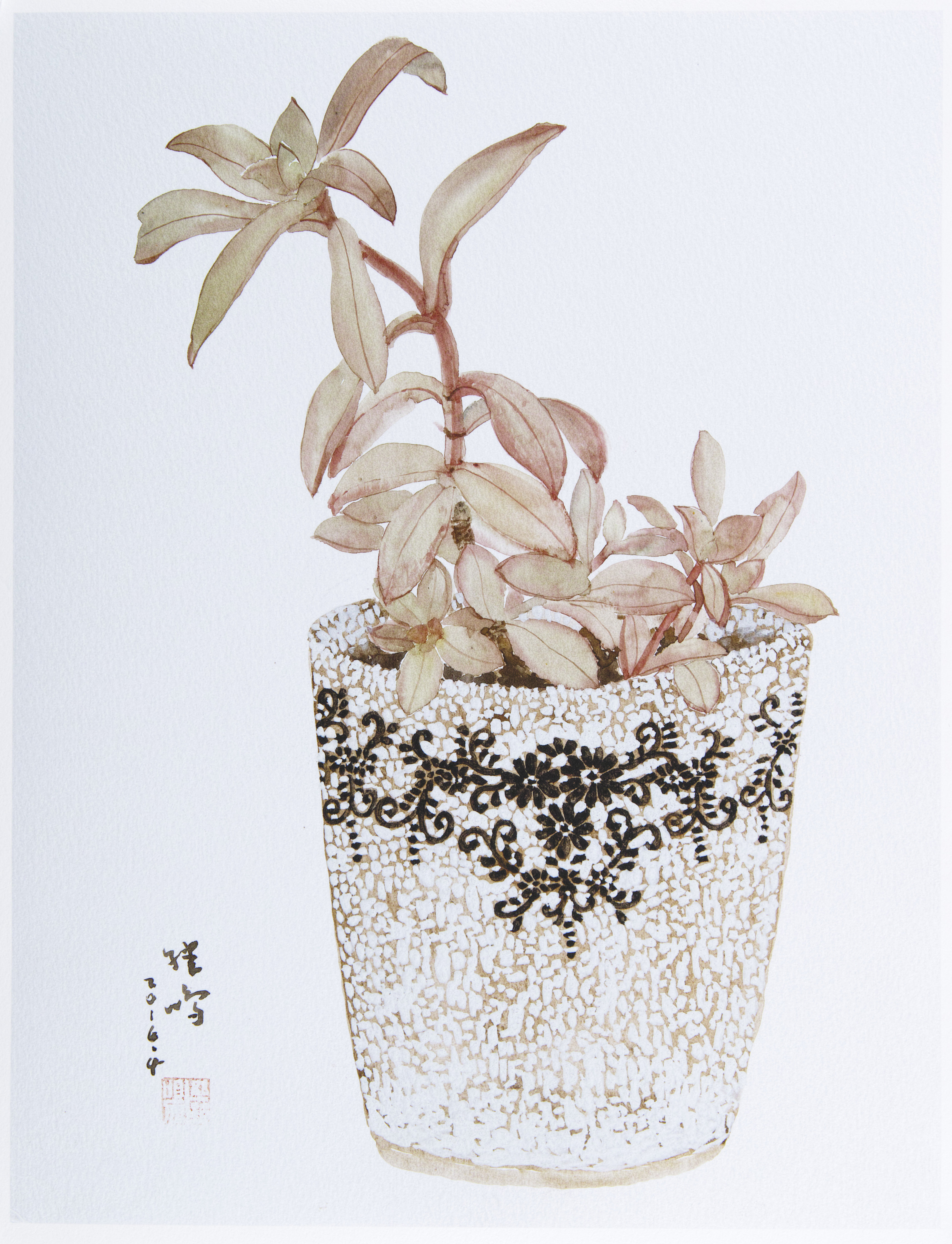 丁继鸣《盆花之红色紫罗兰》版画系列