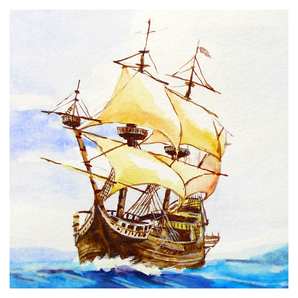 陈超《一帆风顺》水彩