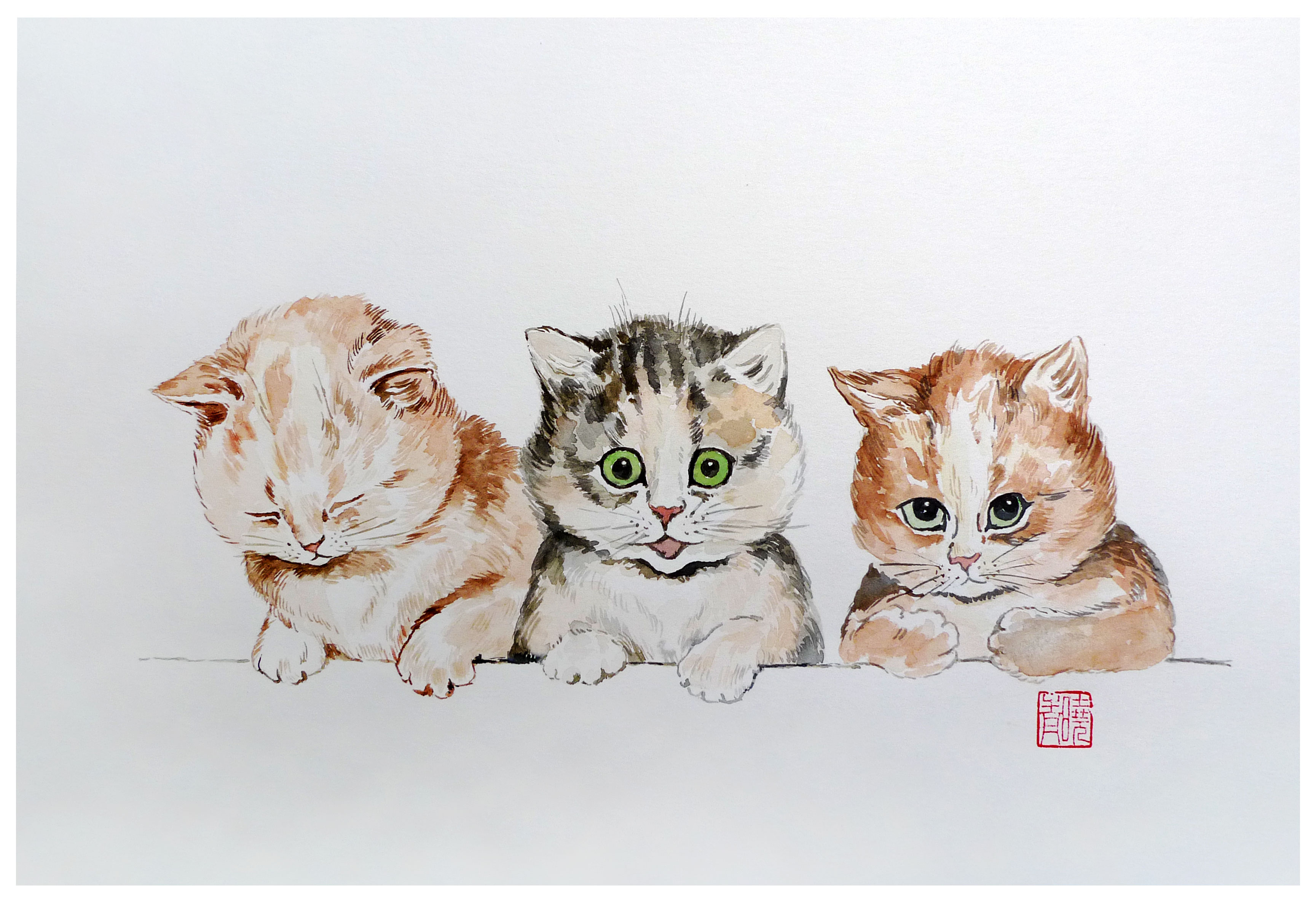 陈晓青《猫咪》水彩