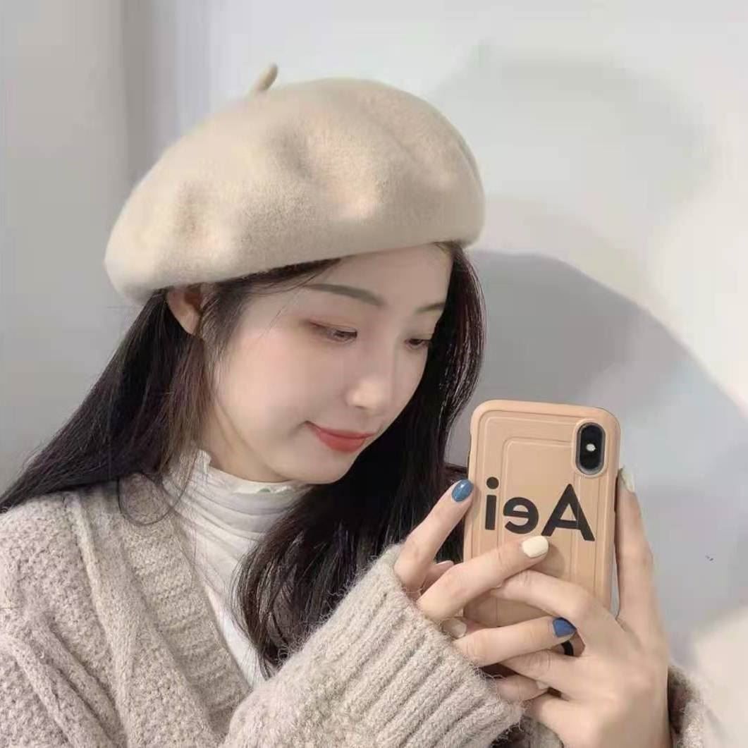 贝雷帽小头围女春秋款韩版ins毛呢帽子秋冬显脸小网红反戴画家帽