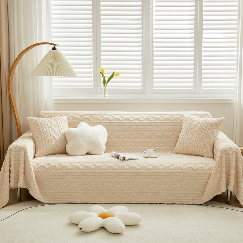 ins风质感冬季毛绒沙发盖布防尘沙发套罩纯色双面沙发毯子沙发垫