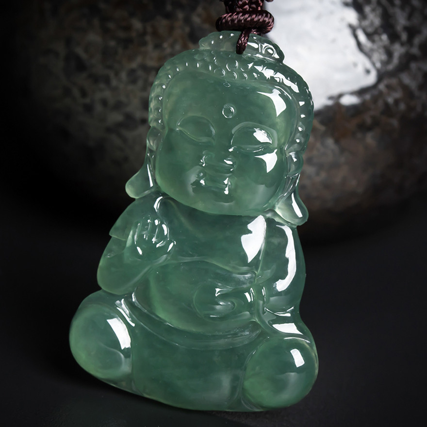 【实物已检】缅甸天然a货翡翠油青宝宝佛吊坠 6.85克