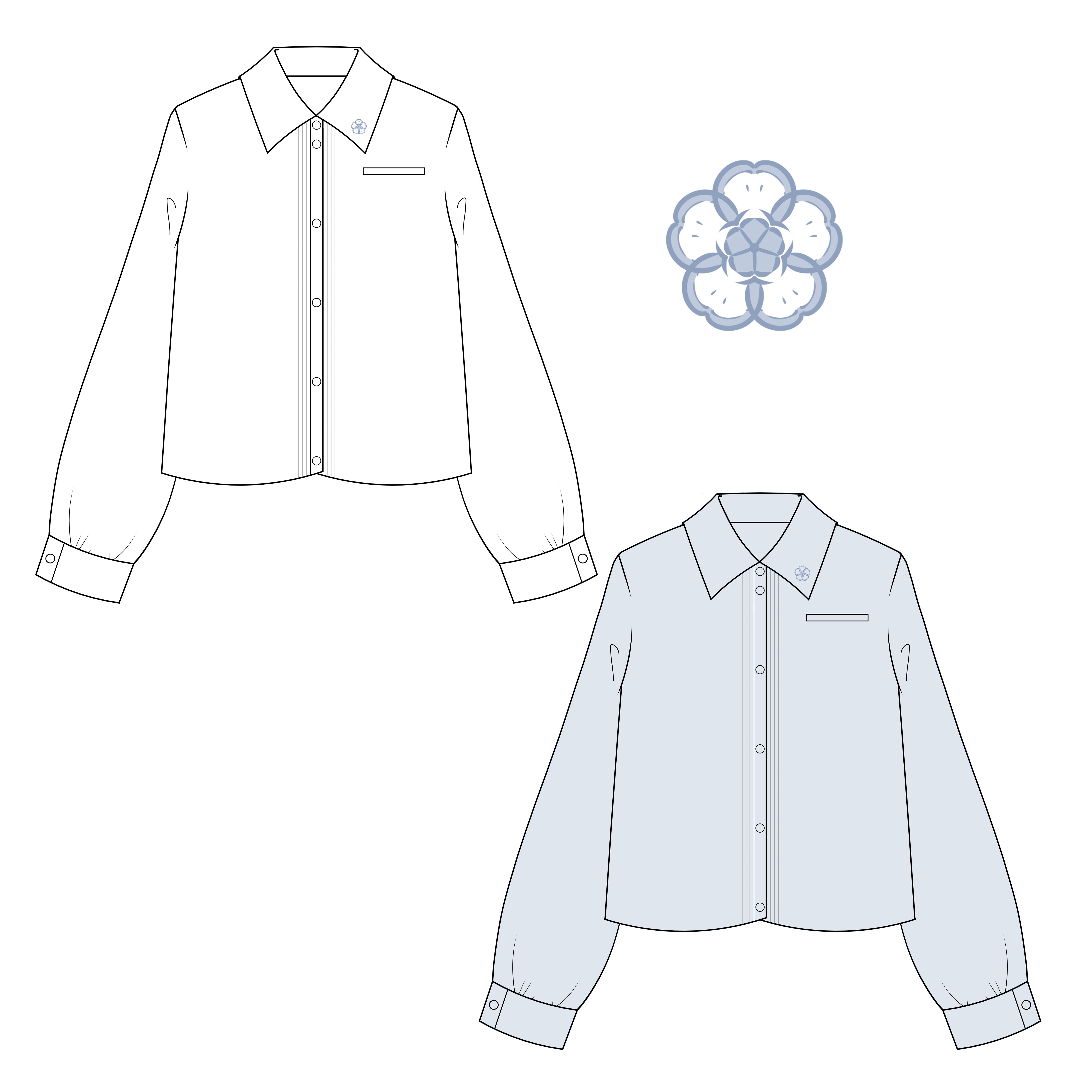 桜岚jk制服角襟风琴长袖衬衫刺绣白色蓝色衬衫