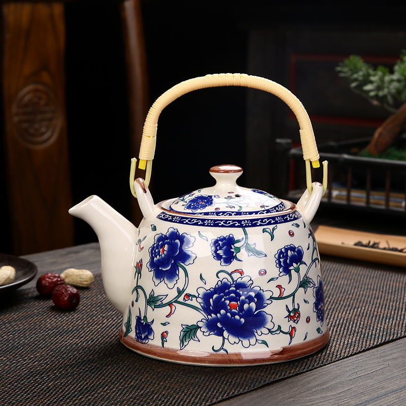 家用陶瓷提梁壶怀旧复古中式泡茶壶冷开水壶功夫茶壶花茶壶带过滤