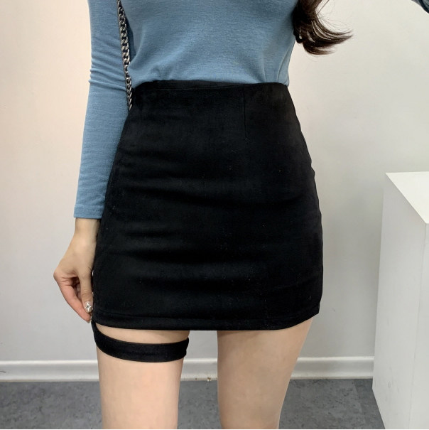 黑色毛呢半身裙包臀裙显瘦高腰裙子紧身性感短裙包裙女秋冬季新款