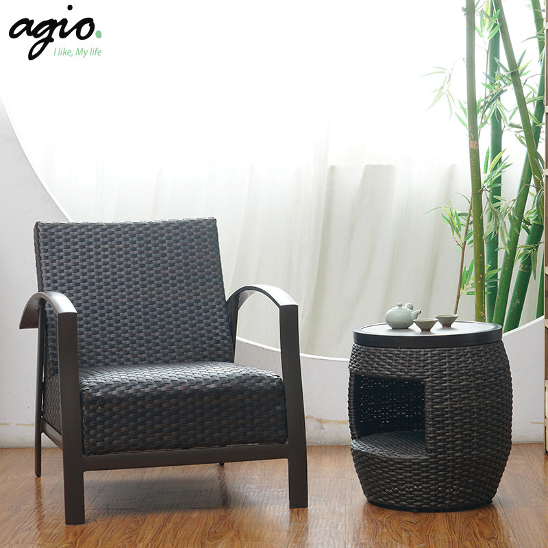 agio户外编藤桌椅藤椅三件套庭院藤编小茶几锡山家具阳台小桌椅