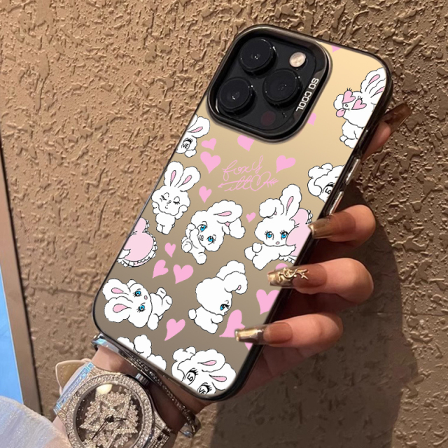 iPhone12彩银ins风爱心兔子13ProMax创意手机壳16PLUS真我NEO7TURBO苹果15硬14适用OPPOFINDX8可爱荣耀400PRO