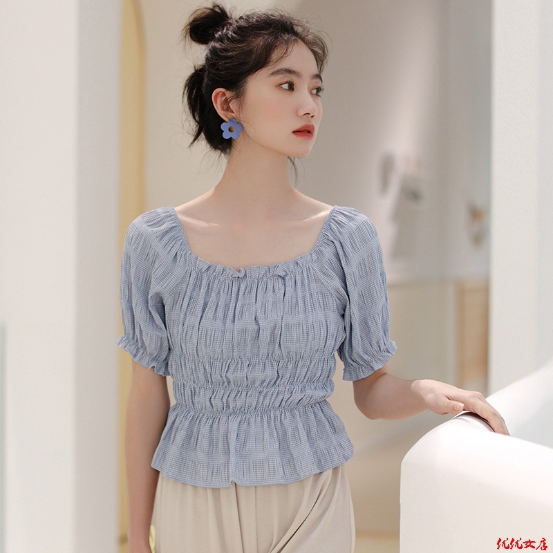 小清晰一字领短袖韩版上衣女夏 2020新款收腰修身三宅褶皱衬衫T恤|ruв категории Всё для беременных и кормящих, материнство, другие - от Buy2taobao.com для оказания профессиональной услуги покупки агента Taobao