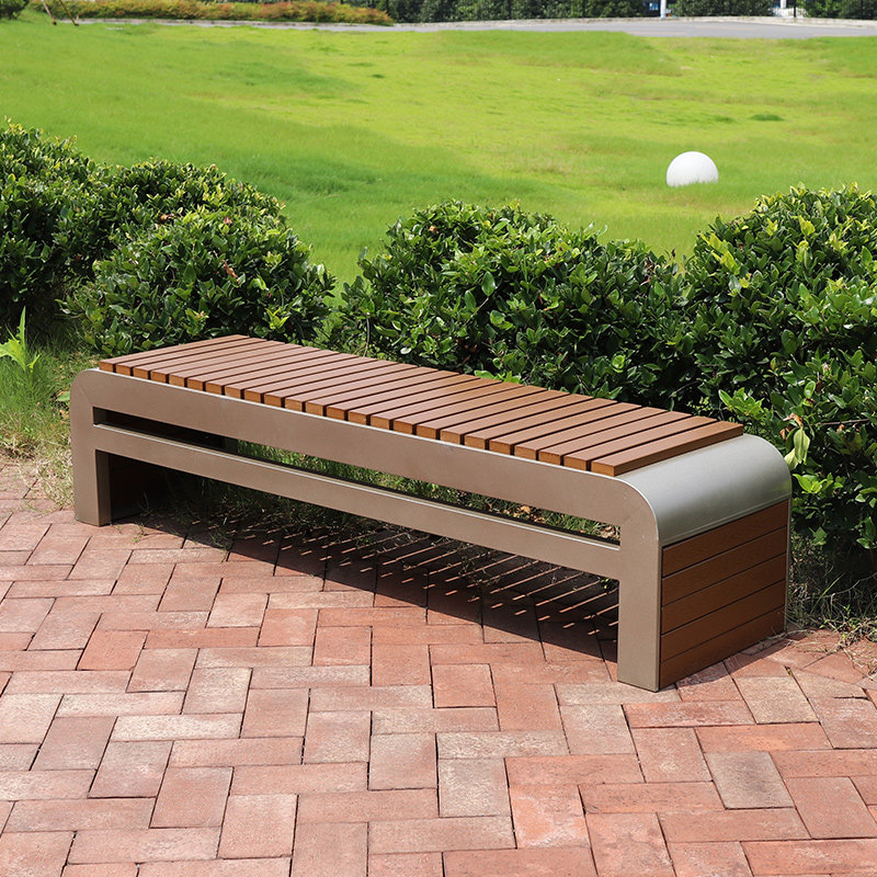 公园椅子户外长条凳室外小区广场街道双人休息塑木凳条不锈钢座椅