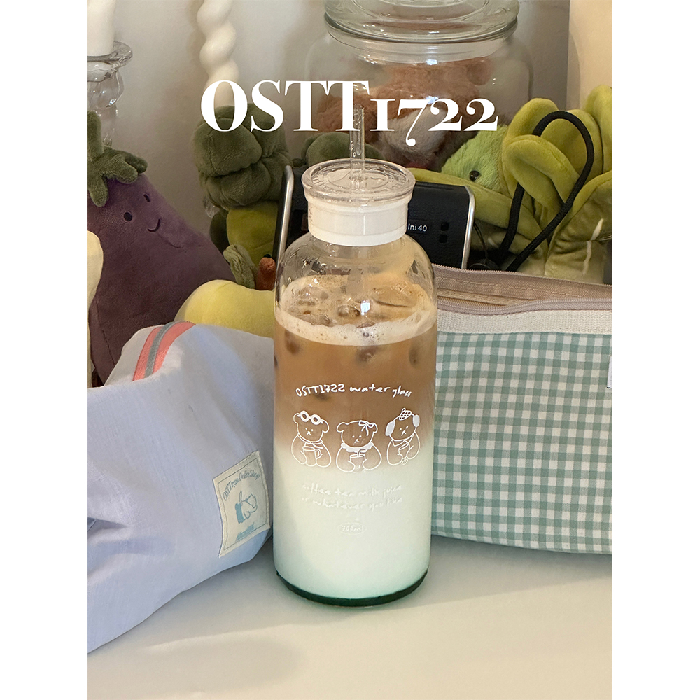 OSTT1722 〈三只小狗〉原创玻璃吸管清透大容量随行直饮可爱水杯