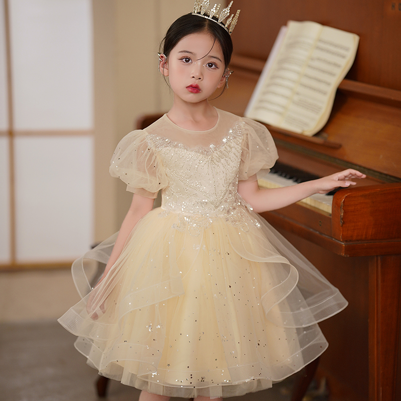 儿童走秀演出女童礼服高端公主裙花童婚纱蓬蓬裙小主持人钢琴演奏