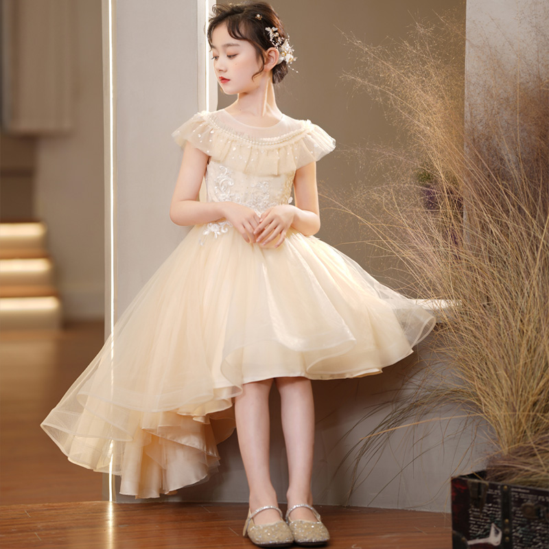 公主裙女童礼服花童婚礼小女孩婚纱儿童小主持人演出服晚礼服拖尾