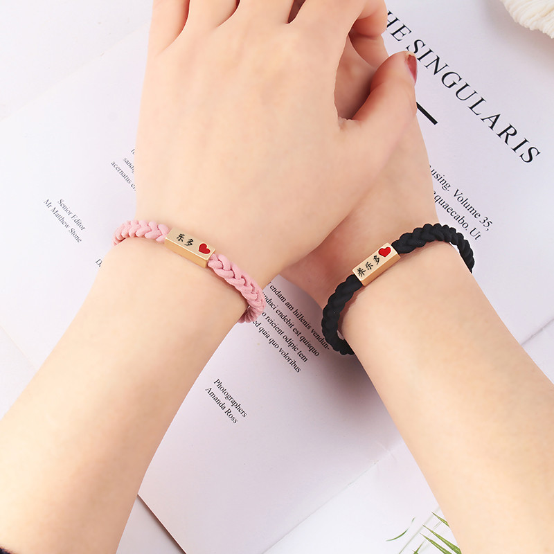定制刻字情侣小皮筋送给男朋友手腕皮套爱心发绳手链两用原创设计