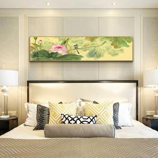 新中式山水装饰画现代简约卧室床头长条横幅挂画客厅沙发走廊油画