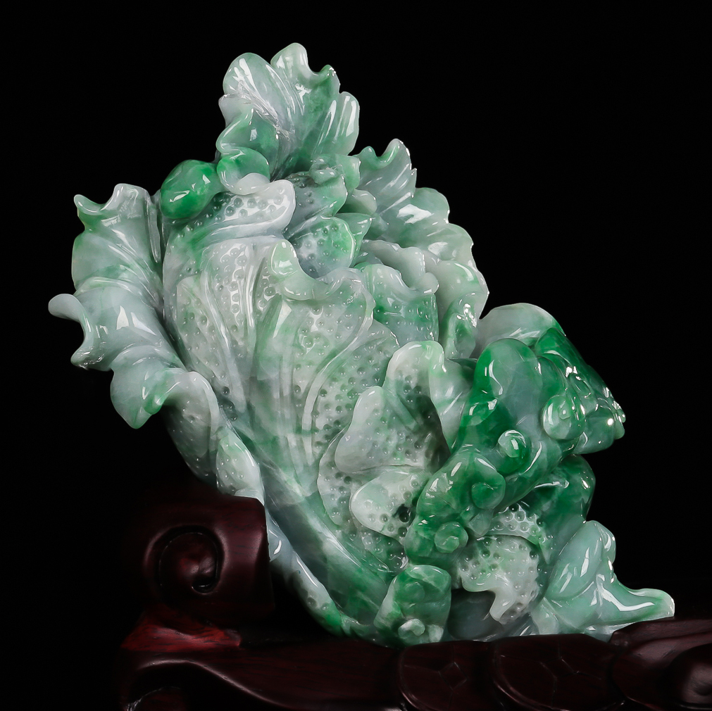 【源头好货-四会】飘绿a货翡翠白菜摆件1.27千克