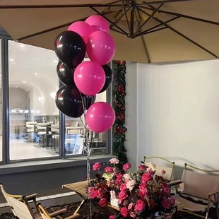 玫红嫩粉黑色气球 生日派对情人节装饰订婚表白场景布置粉色气球