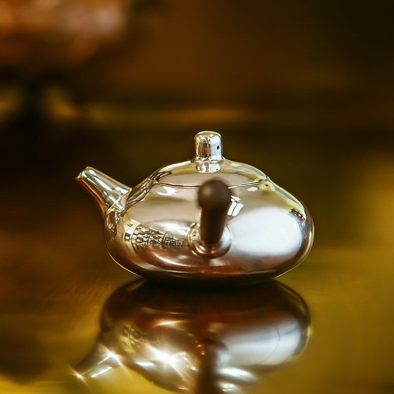 潘德月大师监制 纯银急须壶999足银侧把茶壶泡茶壶