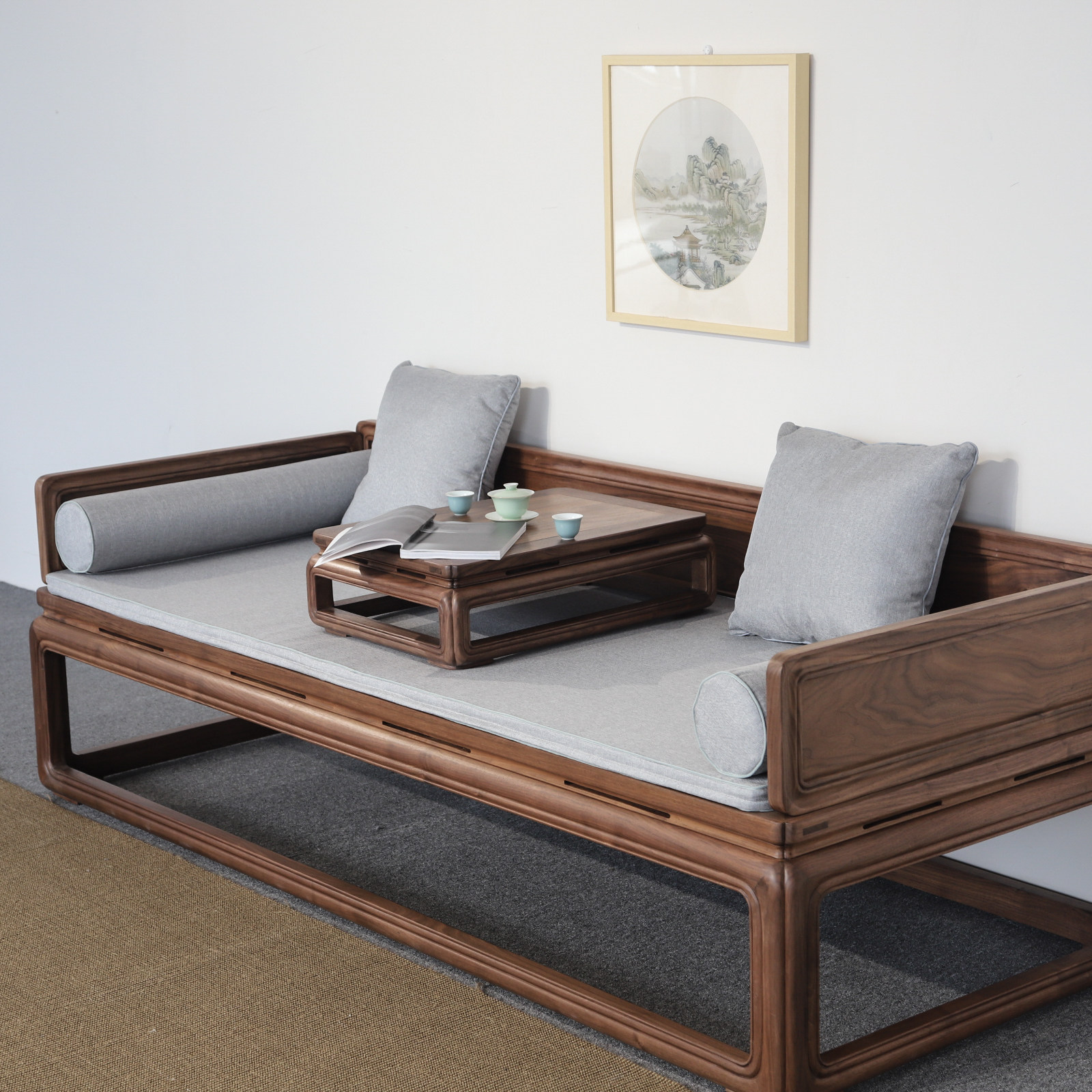 归朴工坊的优惠券大全—中式实木罗汉床禅意黑胡桃罗汉榻免漆现代沙发