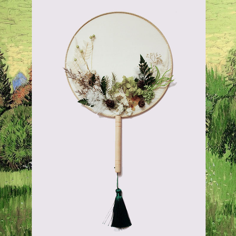 艺术油画风团扇diy材料包干花永生花扇子古风拍摄道具