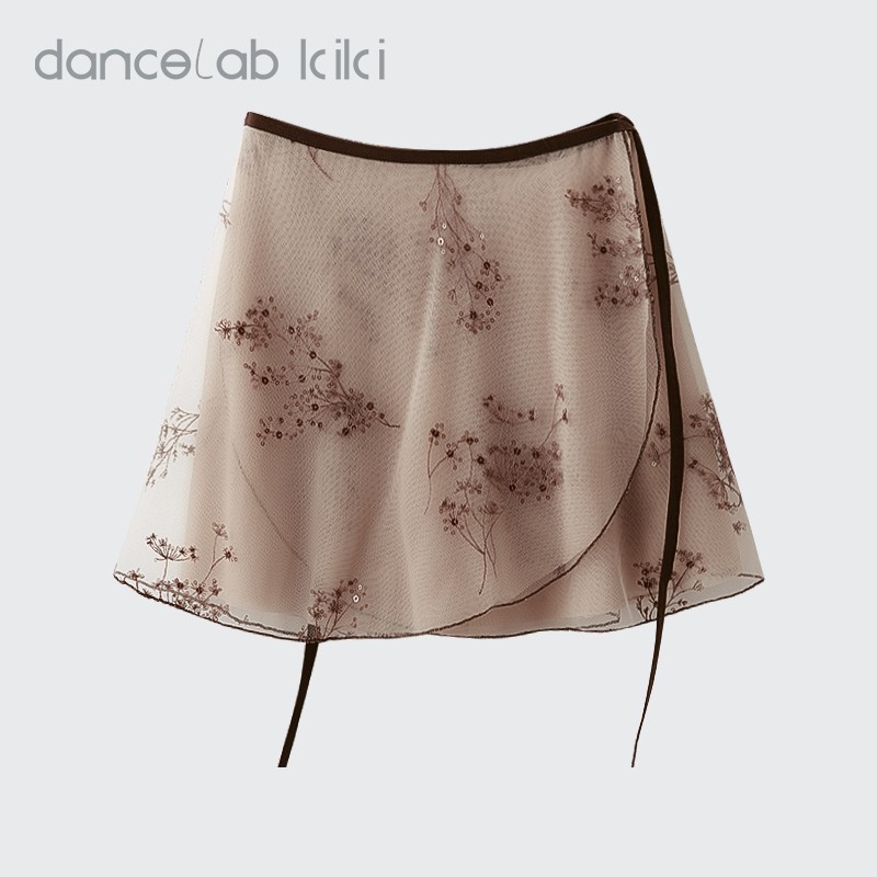 dancelab kiki芭蕾舞双层亮片刺绣网纱弹力腰带系带一片裙短款