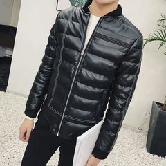 韩版棉皮衣冬季2016新款男士棒球服棉服黑色简约pu皮衣男加厚棉袄