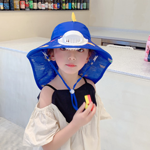 儿童防晒遮阳帽外出百搭风扇帽防紫外线夏季太阳帽透气舒适带口哨