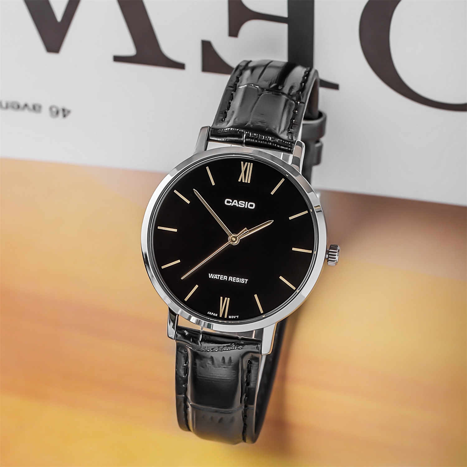 casio卡西欧手表女小黑表轻奢简约指针皮带钢带腕表 ltp-vt01l-1b