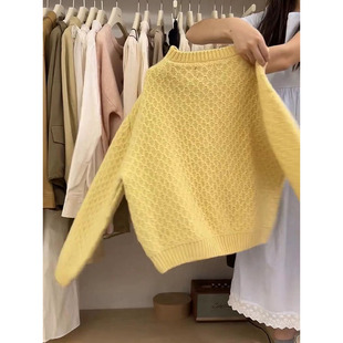 【新品横空出世】濮院今年流行爆款黄色网格针织开衫毛衣外套女士