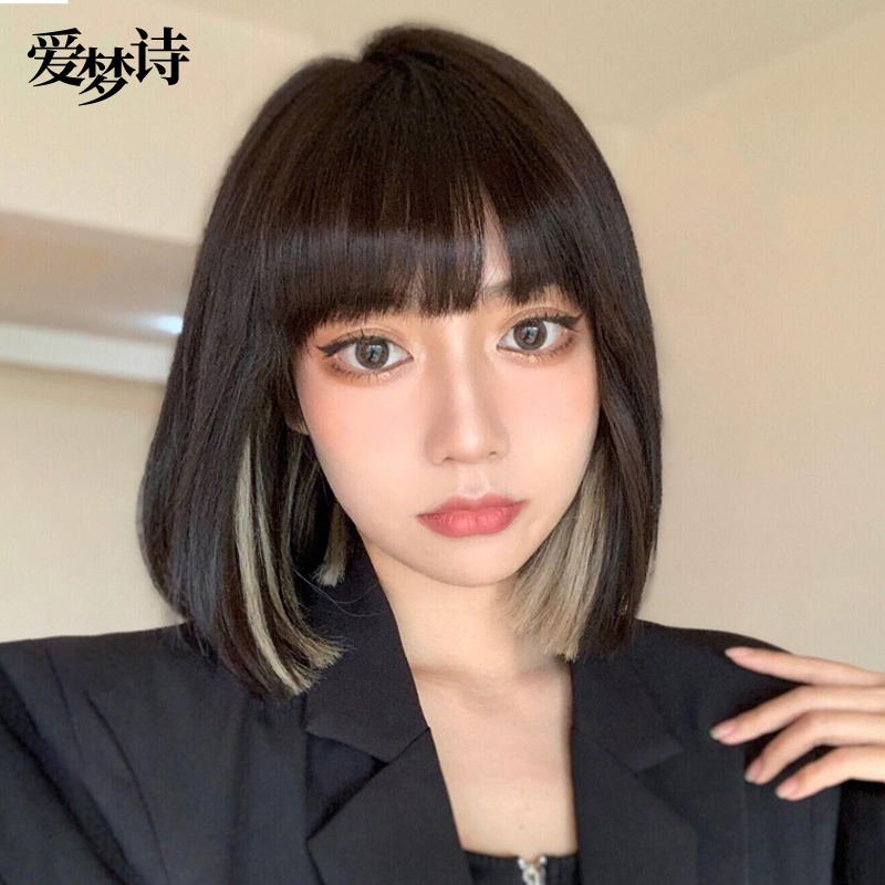 假发女短发挂耳染短直发韩式发型网红锁骨发真人发丝自然全头套女