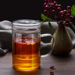 耐热玻璃杯 办公室泡茶杯 喝水杯红绿花茶杯有过滤带盖茶水分离杯